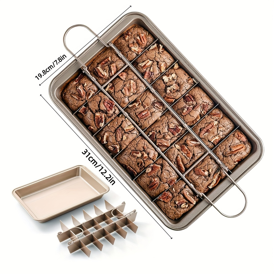 Brownie Skillet Pan Divider - Durable Metal Cake Pan for Baking 18 Pre-Cut Square Brownie Bites Cakes