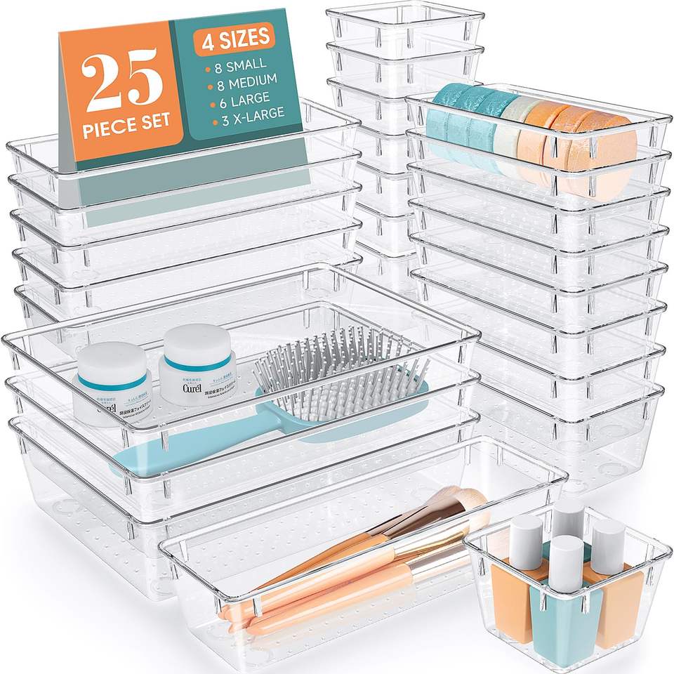 Drawer Organizer Set - Multifunctional Plastic Bathroom and Vanity Drawer Organizer Tray Set