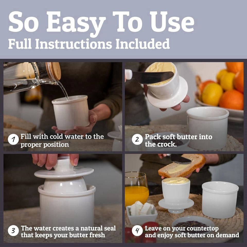 French Ceramic Butter Dish with Lid, Kitchen Accessory for Food Storage, Ideal Gift for Mother's Day or Thanksgiving