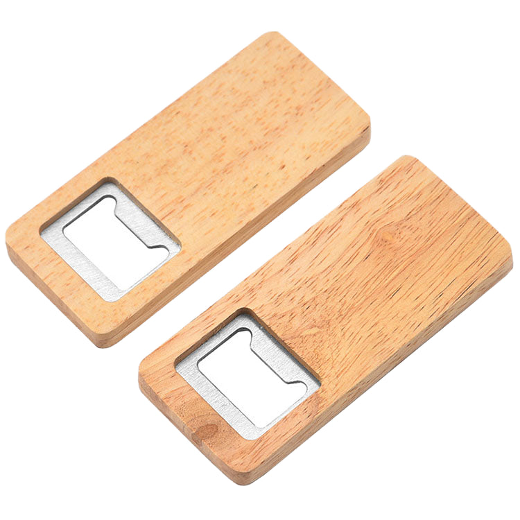 Rectangular Wood Flat Bottle Opener with Laser Engraved Design
