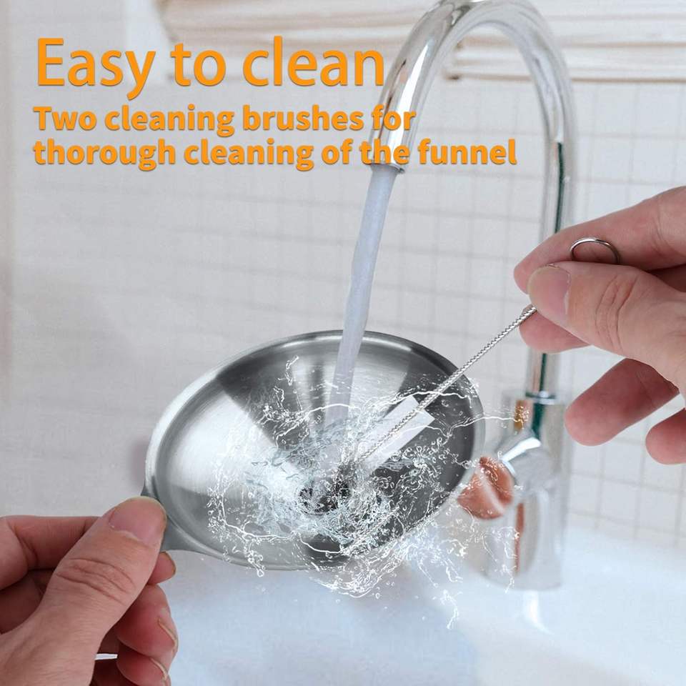 Stainless Steel Kitchen Metal Bottle for Drinks, Protein Powder, Additives - Pour Oil, Beer, Wine - Utensil Funnel Set