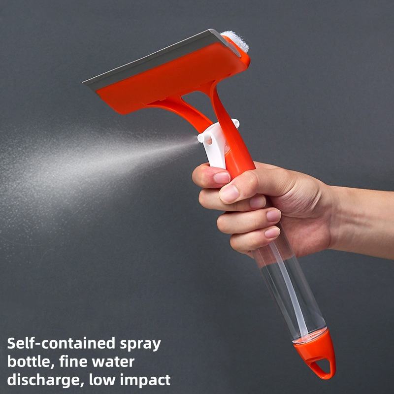 3-in-1 Glass Cleaner with Liquid Spray Double-Sided Scraper Bar for Bathroom Kitchen