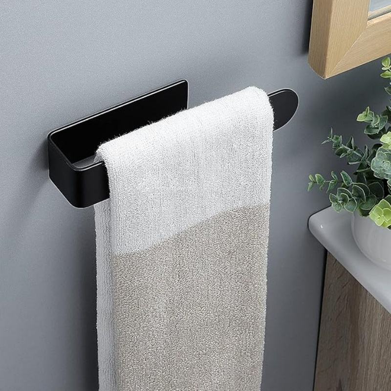 Modern Satin Towel Holder & Hanger Adhesive No-Drilling Bathroom Kitchen Rack
