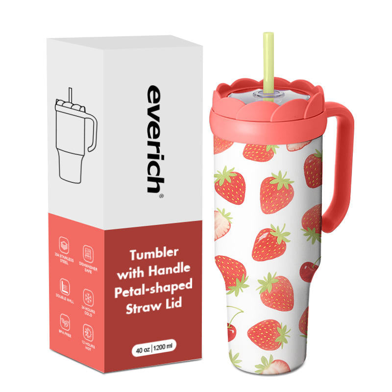 40 oz Stainless Steel Vacuum Insulated Cup with Handle and Straw Lid