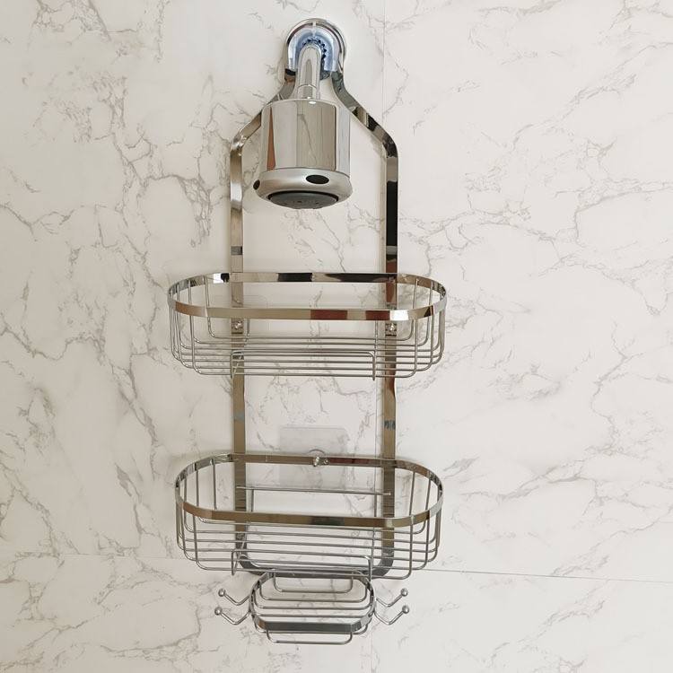 Elegant 3-Tier Iron Self-Adhesive Bathroom Organizer Rack with Hooks