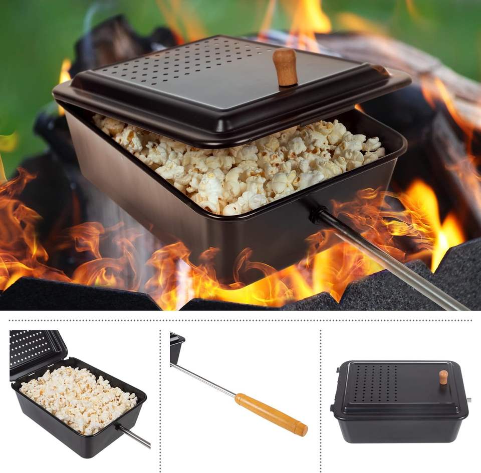 Creative Popcorn Cooker-Old Fashioned Popcorn Maker with Non-Stick Surface and Extended Handle-for Campfires, Bonfires