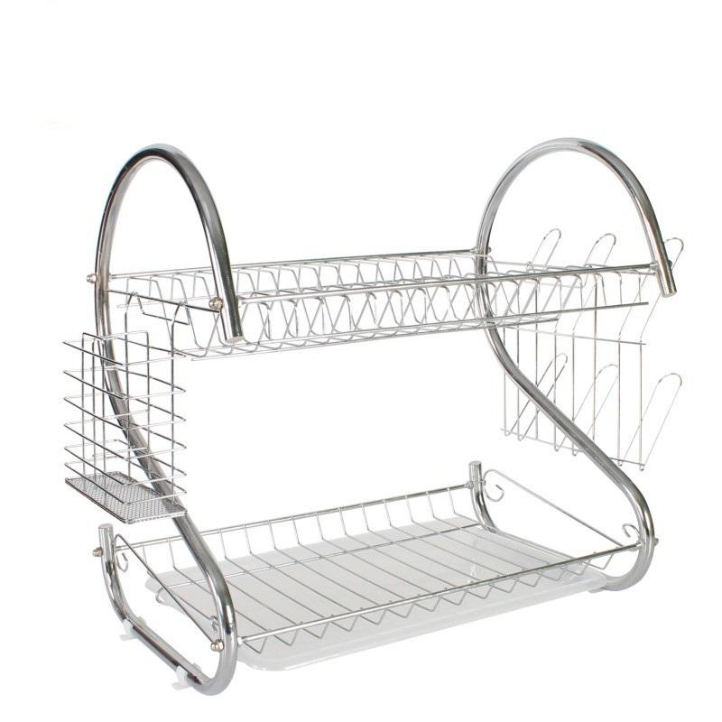 2-Tier Double Layer Kitchen Organizer Dish Rack Drainer Stainless Steel Storage