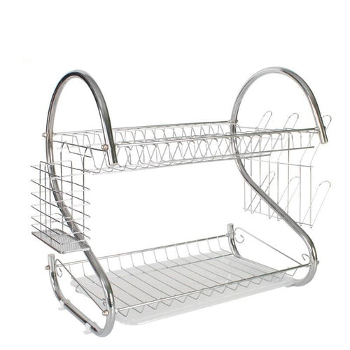 2-Tier Double Layer Kitchen Organizer Dish Rack Drainer Stainless Steel Storage