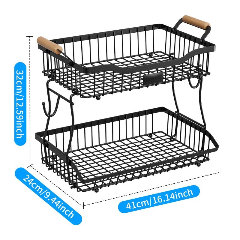 2-Tier Kitchen Metal Shelf Portable Metal Shelf Removable Multi-Layer Fruit Holder Kitchen Fruit Basket