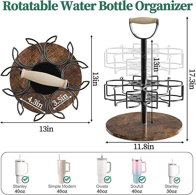 360° Rotating Iron Cup and Straw Holder with Adjustable Storage Shelf