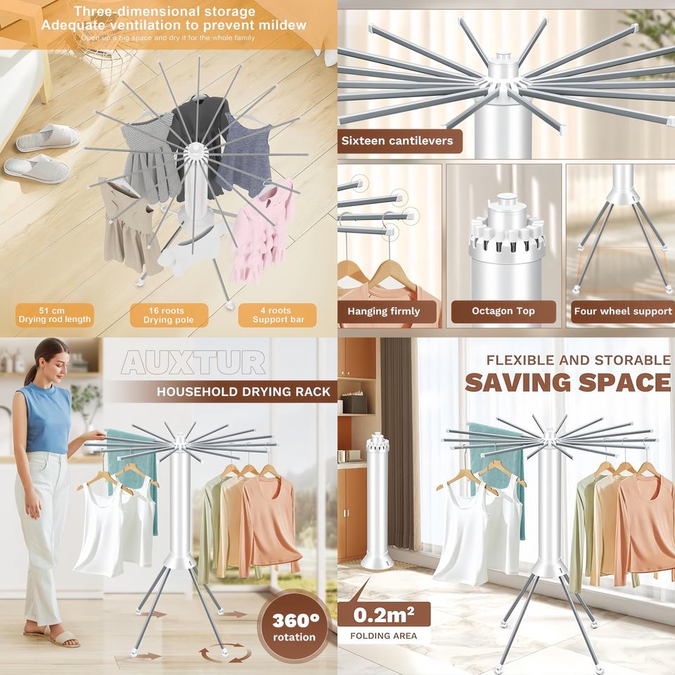 Outdoor Foldable Clothes Drying Rack for Balcony, Heavy-Duty Metal Laundry Dryer Stand