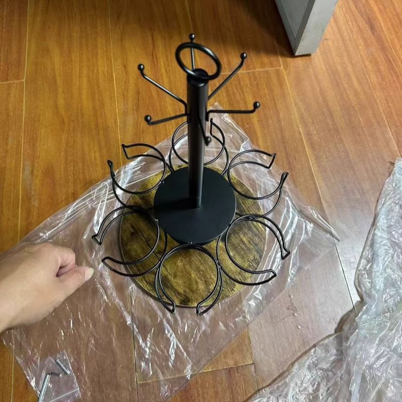 360° Rotating Iron Cup and Straw Holder with Adjustable Storage Shelf