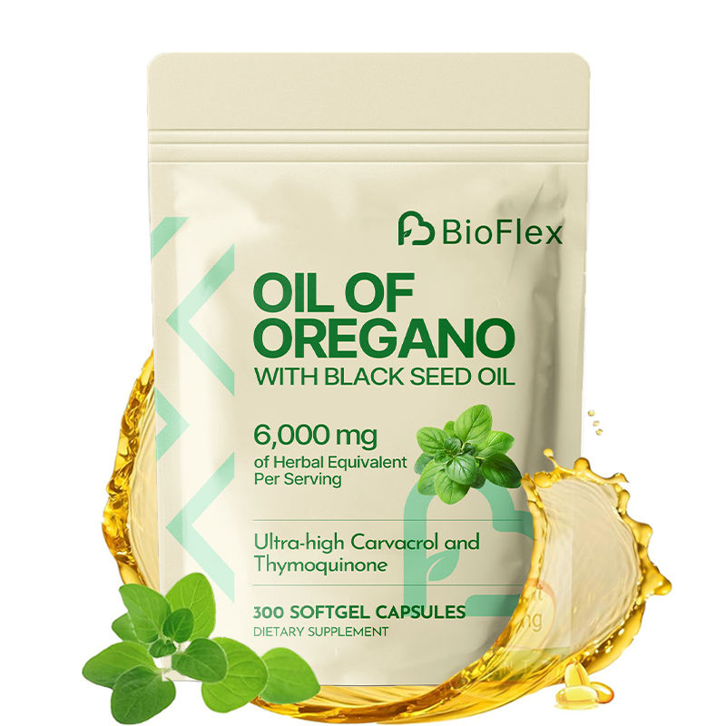BioFlex Organic Natural Private Label 6000mg Oregano Oil Softgel Capsules with Black Seed Oil Dietary Supplement