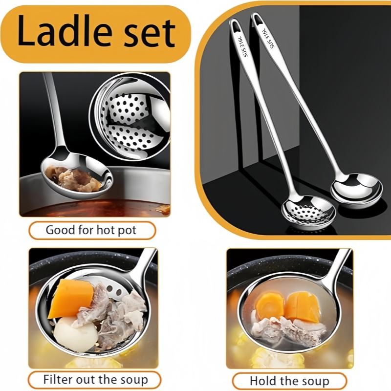 Durable Stainless Steel Ladle and Strainer Set for Soup Preparation and Serving