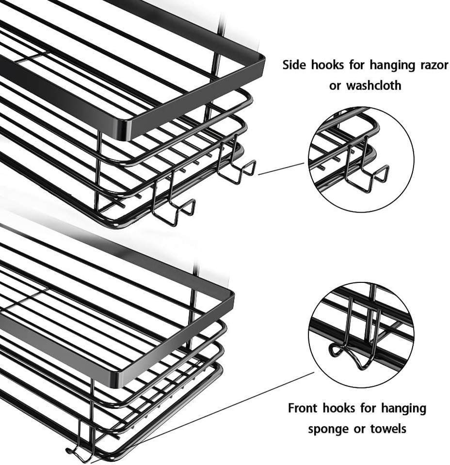 Self-Adhesive Shower Caddy Organizer, Rustproof Stainless Steel Wall Mounted Shower Shelf, Set of 2