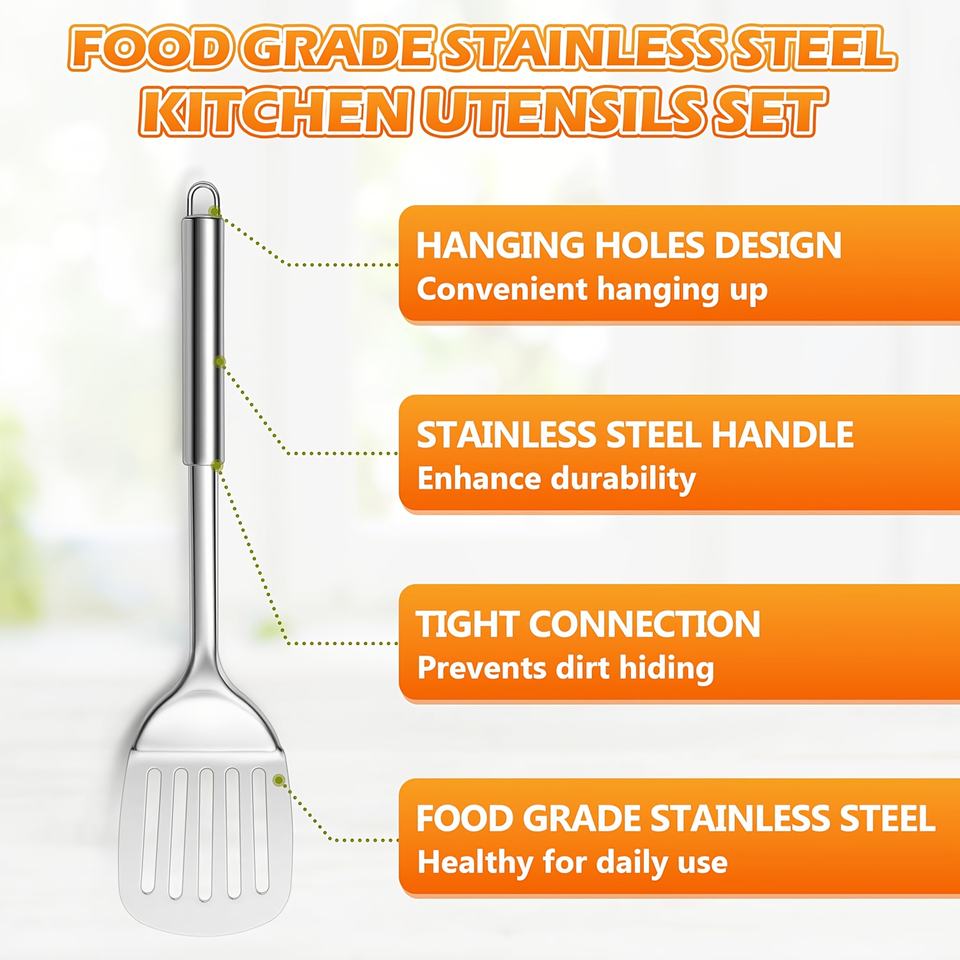 Stainless Steel 3-Piece Multi-Purpose Kitchen Utensil Set - Spoon, Spatula, Dishwasher Safe - Ideal for Home, Apartment, Dorm Use