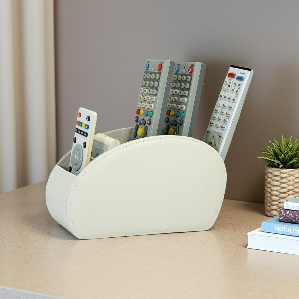 Classic Leather Household Organizer with TV Remote Control Holder Multifunctional Fold Design for Home Use