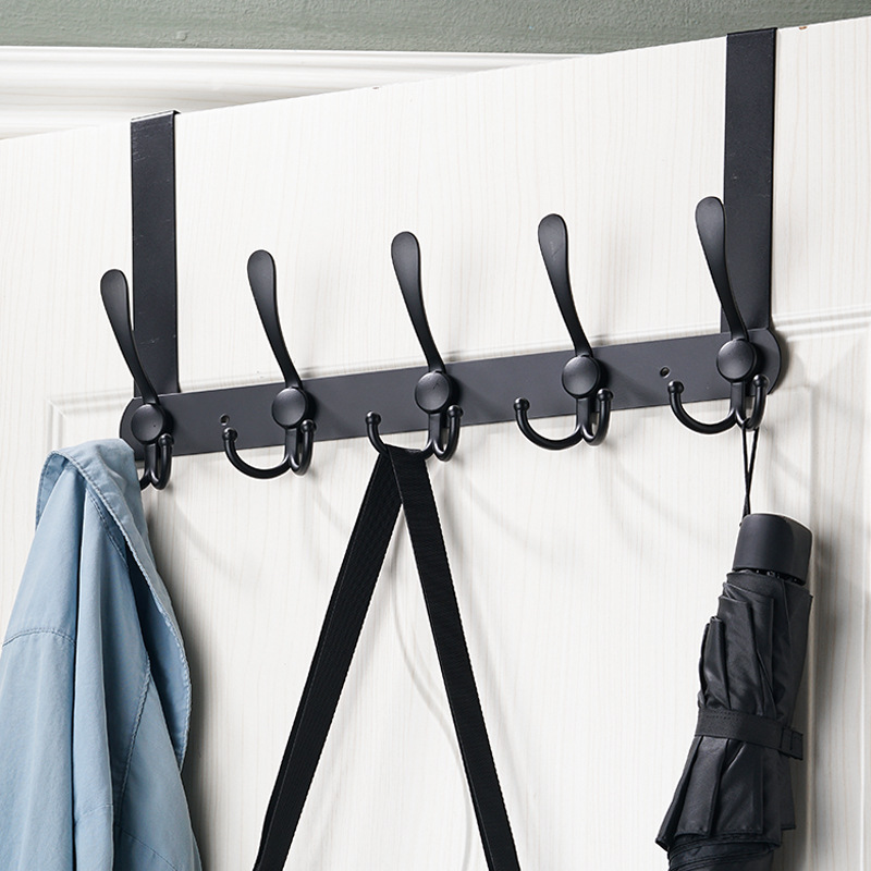 Stainless Steel Door Back Hook Coat Hat Rack Multipurpose Damage-Free 5-Hook Bedroom Organizer
