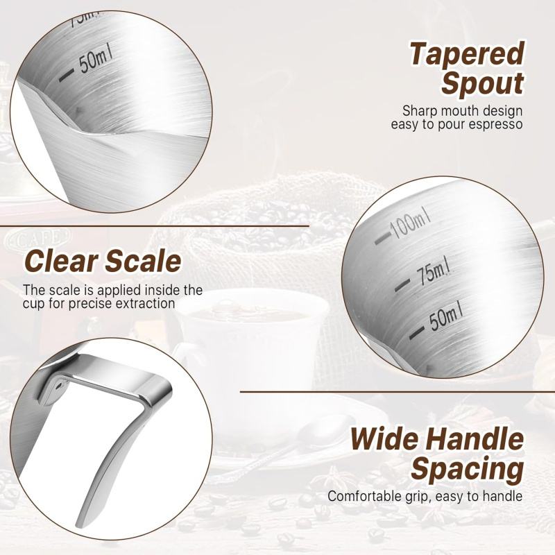 Modern Design Reusable Espresso Shot Cups with Handle Stainless Steel Measuring Cup Pouring Cup Dishwasher Safe for Tomato Sauce Steak
