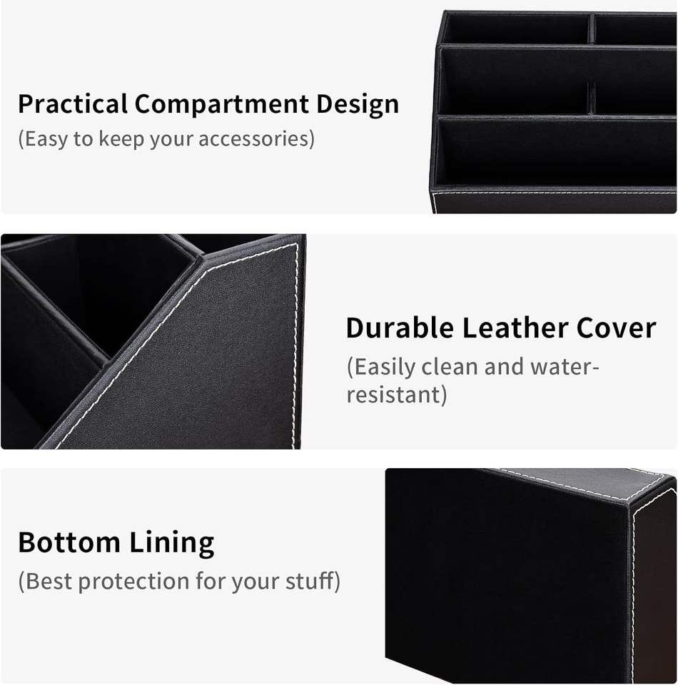 Multifunctional Student Desktop Pen Holder in Japanese and Korean Style Creative Leather Stationery Storage Box with Containers