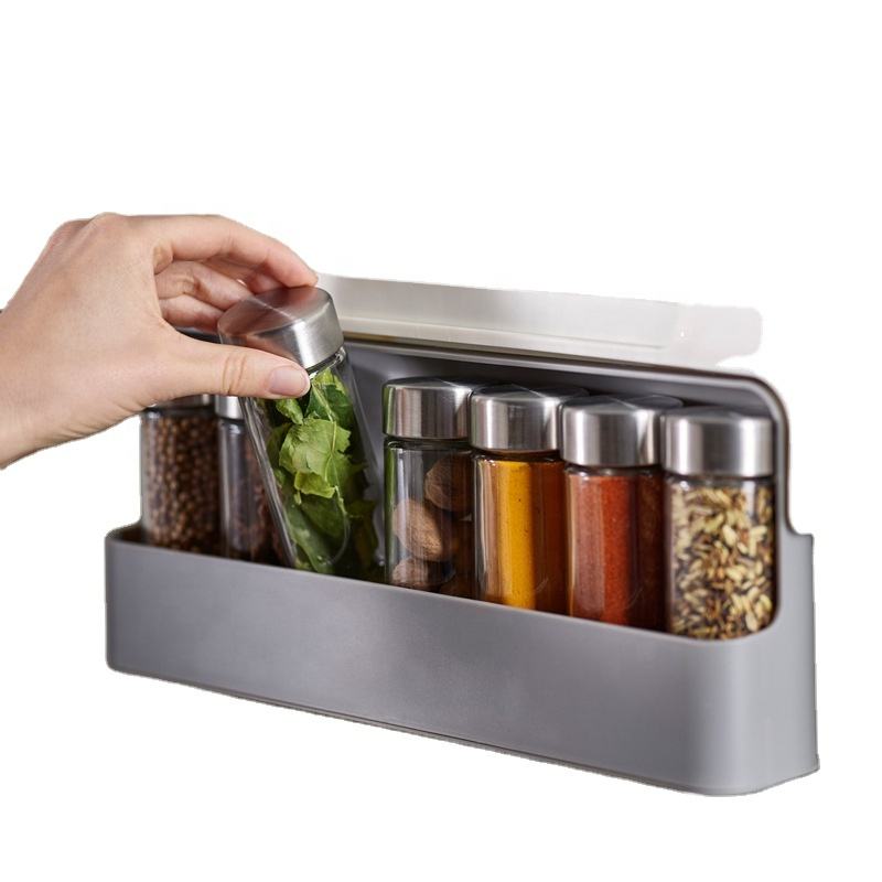 Rotating Wall-Mounted Spice Rack with Spice Jars and Stand