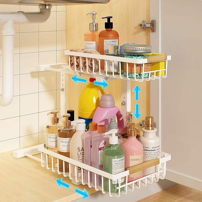 Adjustable Under-Sink Storage Rack and Spice Organizer