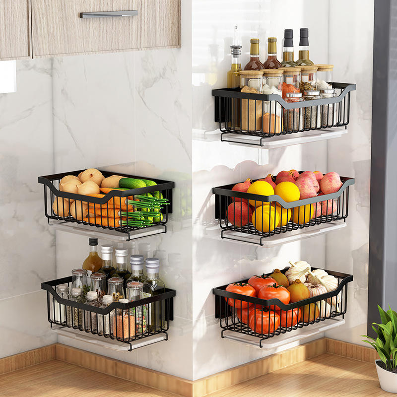 Kitchen Wall-Mounted Fruit and Vegetable Storage Basket with Water Tray