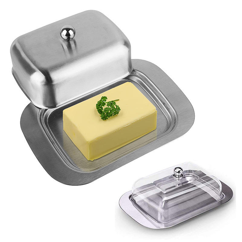 Stainless Steel Butter Box with Lid and Handle for Cheese, Cake, and Dessert Storage