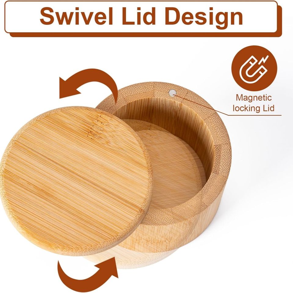 Bamboo Rotating Lid Magnetic Ceramic Salt Pepper Container Dry Food Storage Kitchen Organizer