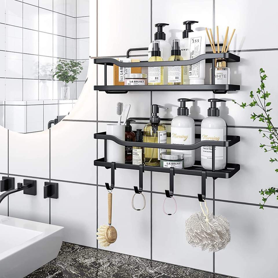 2-Tier Wall-Mounted Stainless Steel Body Laundry Storage Organizer Rack