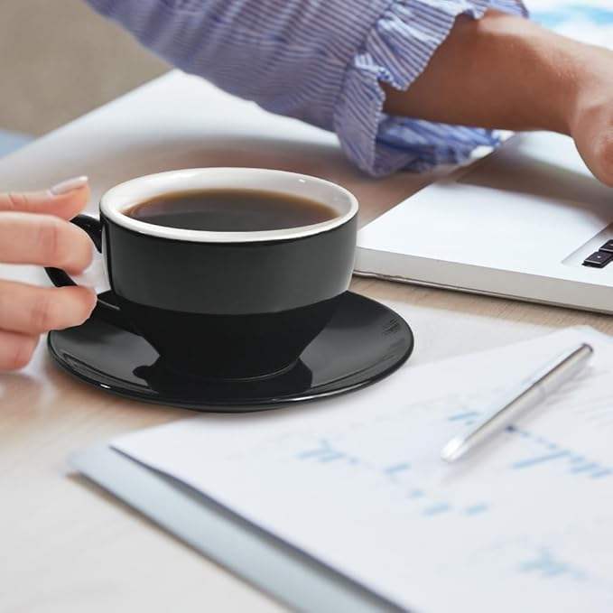 Ceramic Tea and Coffee Cup Set with Saucer - 250ml Ideal for Latte and Cappuccino