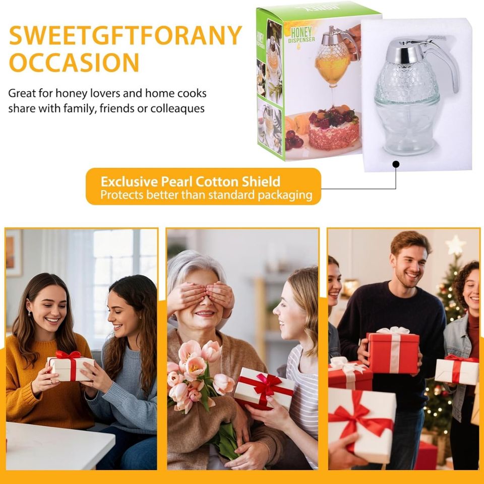 Modern 8 oz Food-Grade Plastic Container Transparent Plastic Honey Dispenser with Drip-Free Stand and Scoop for Parties