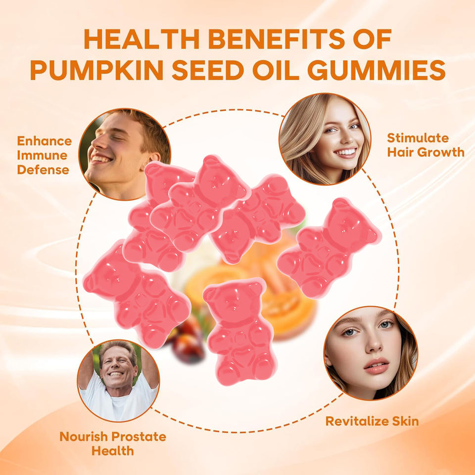 Private Label Pumpkin Seed Oil Gummies with Saw Palmetto Extract Hair, Skin & Nails Supplement for Men & Women