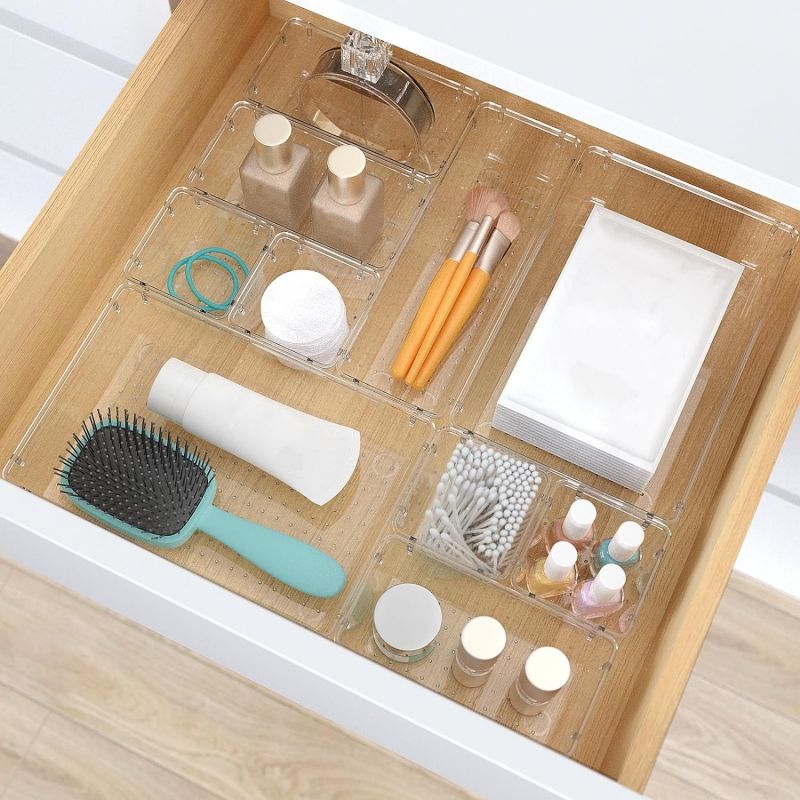 Multifunction Clear Plastic Drawer Organizer Set Storage Box Kitchen Stackable Drawer Organizer