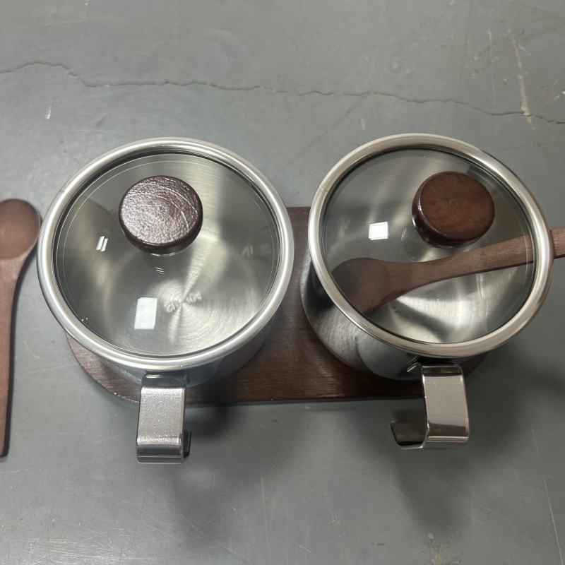 304 Stainless Steel Spice Glass Set Kitchen Household Spice Box with Spoon Oil and Salt Glass Spice Bottle