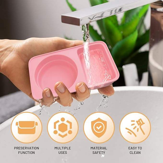 Reusable Silicone Snack Containers with Lid, Double Compartment Snack Box, Silicone Spice Container with Lid
