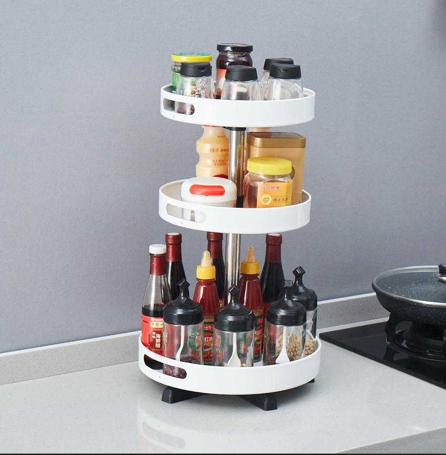 Metal Rotating Spice Rack Kitchen Organizer for Countertop Refrigerator Cabinet Plate Turntable