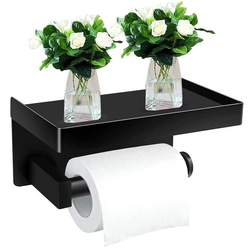 Bathroom Toilet Paper Holder with Phone Shelf Wall Mount
