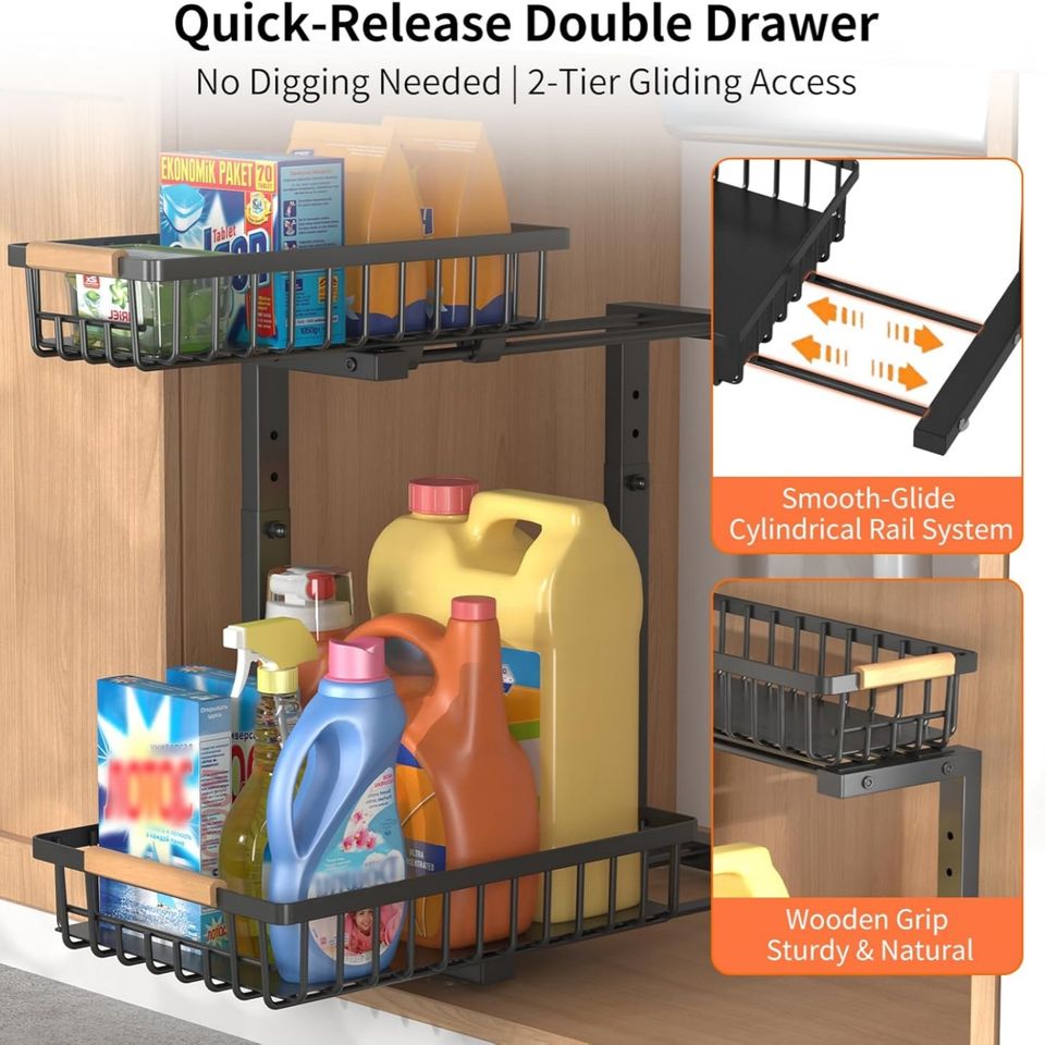 Adjustable Kitchen Sink Storage Shelf Rack Slide-Out Drawer Spice Racks Kitchen Cabinets Storage Box