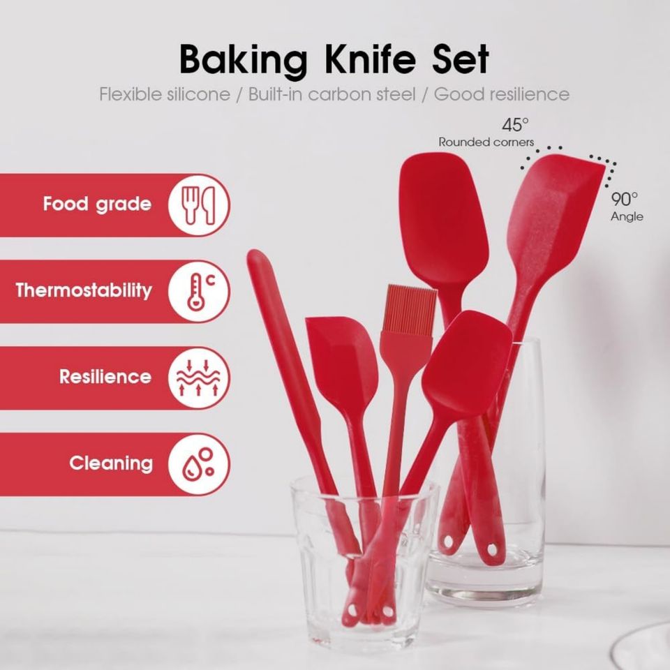 Heat-Resistant Silicone Spatula Set, 6 Pieces - Non-Stick Cooking Utensils Safe for Baking, Cooking, and Mixing
