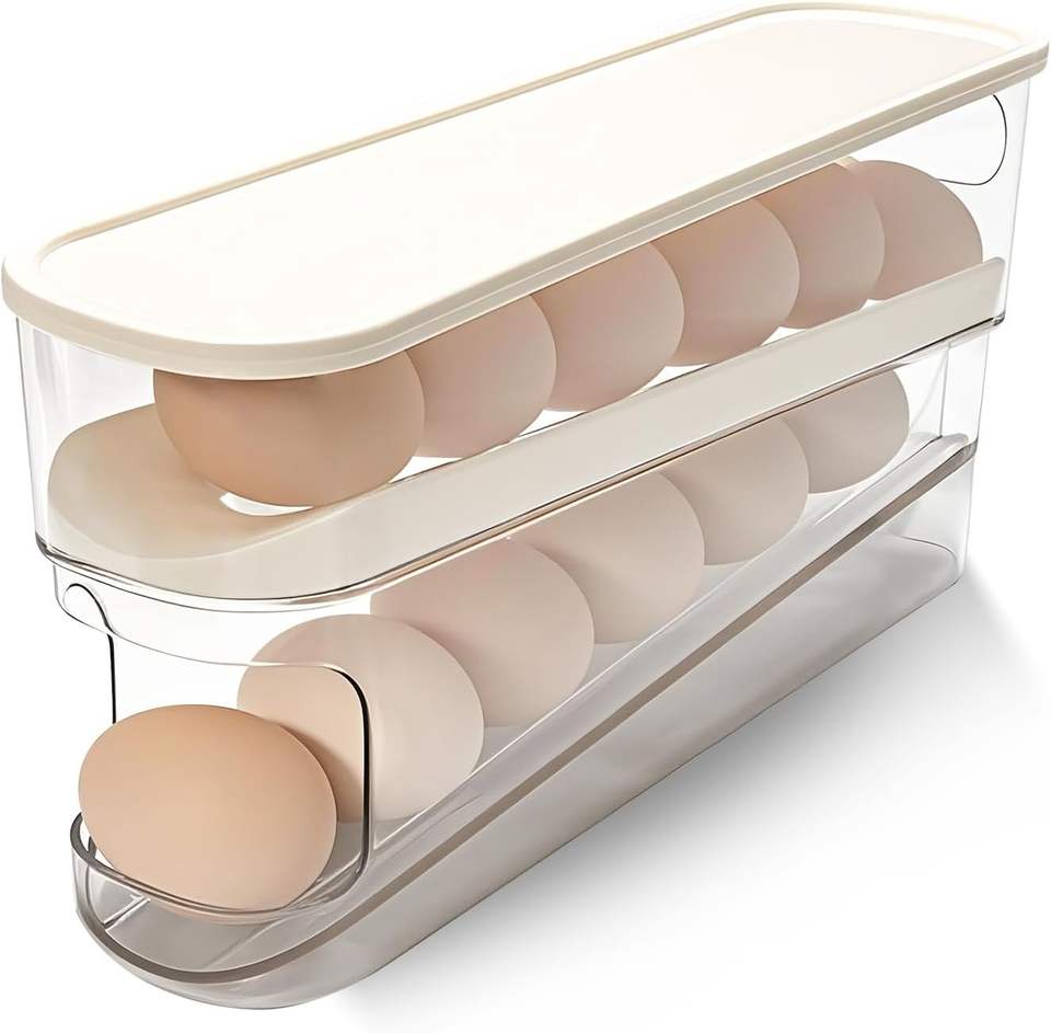 Compact PP Plastic Rolling Eggs Dispenser Organizer for Efficient Food Storage in the Refrigerator