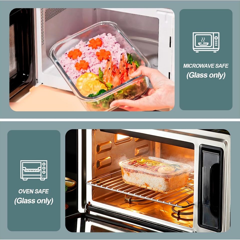 5-Pack 1040ML High Borosilicate Thick Glass Food Container Set Adult Bento Lunch Box