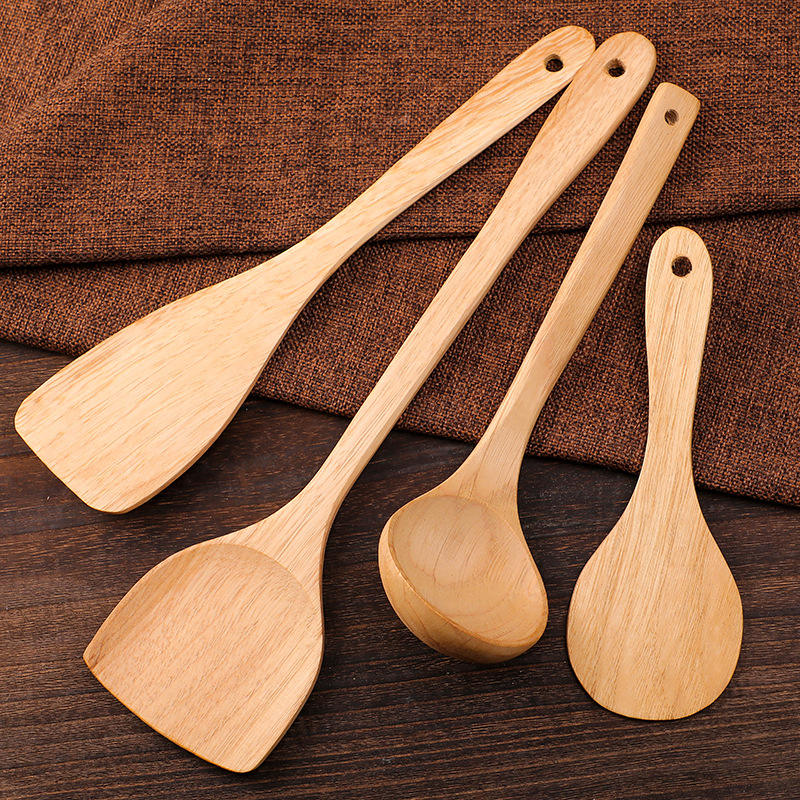 Long-Handled Non-Stick Wood Spatula and Spoon Set for Home Use