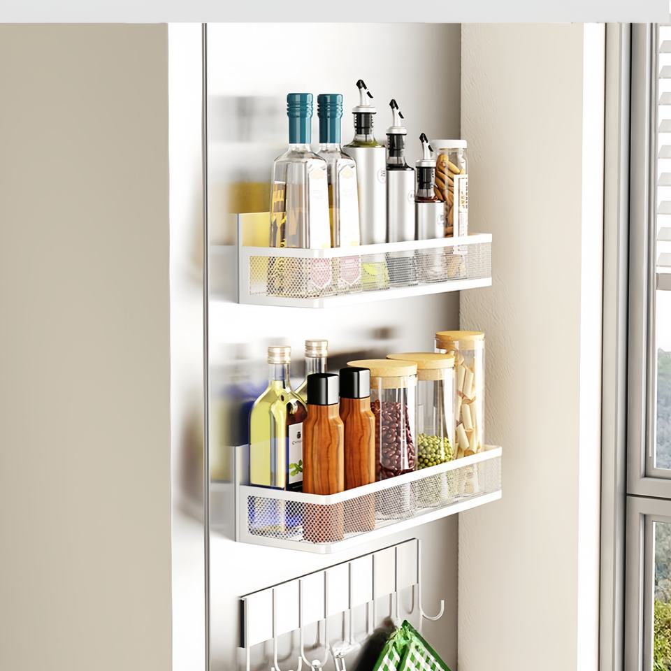 Magnetic Spice Rack for Refrigerators, Kitchen Spatula, Fabric Side Clothes Stand, Storage Rack for Refrigerators, Spice Rack