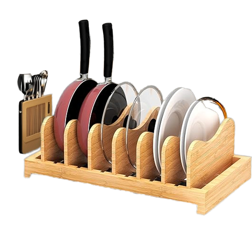 Bamboo Pot Lid Storage Rack for Kitchen, Used for Pot Lids, Pots, Cutting Boards, Kitchen Drawer Storage Solution