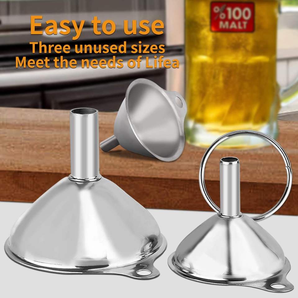 Stainless Steel Kitchen Metal Bottle for Drinks, Protein Powder, Additives - Pour Oil, Beer, Wine - Utensil Funnel Set