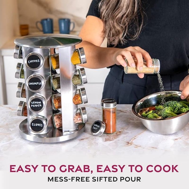 Rotating Spice Rack Set for Countertops, Kitchen Spice Organizer with Spice Jars