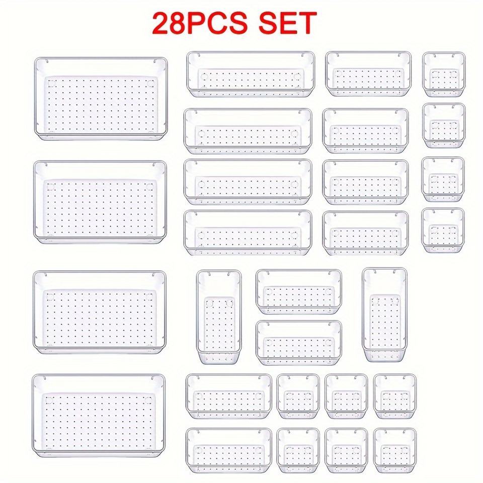 Multifunctional Transparent Drawer Organizer Set in 4 Sizes for Makeup/Jewelry/Office/Bathroom