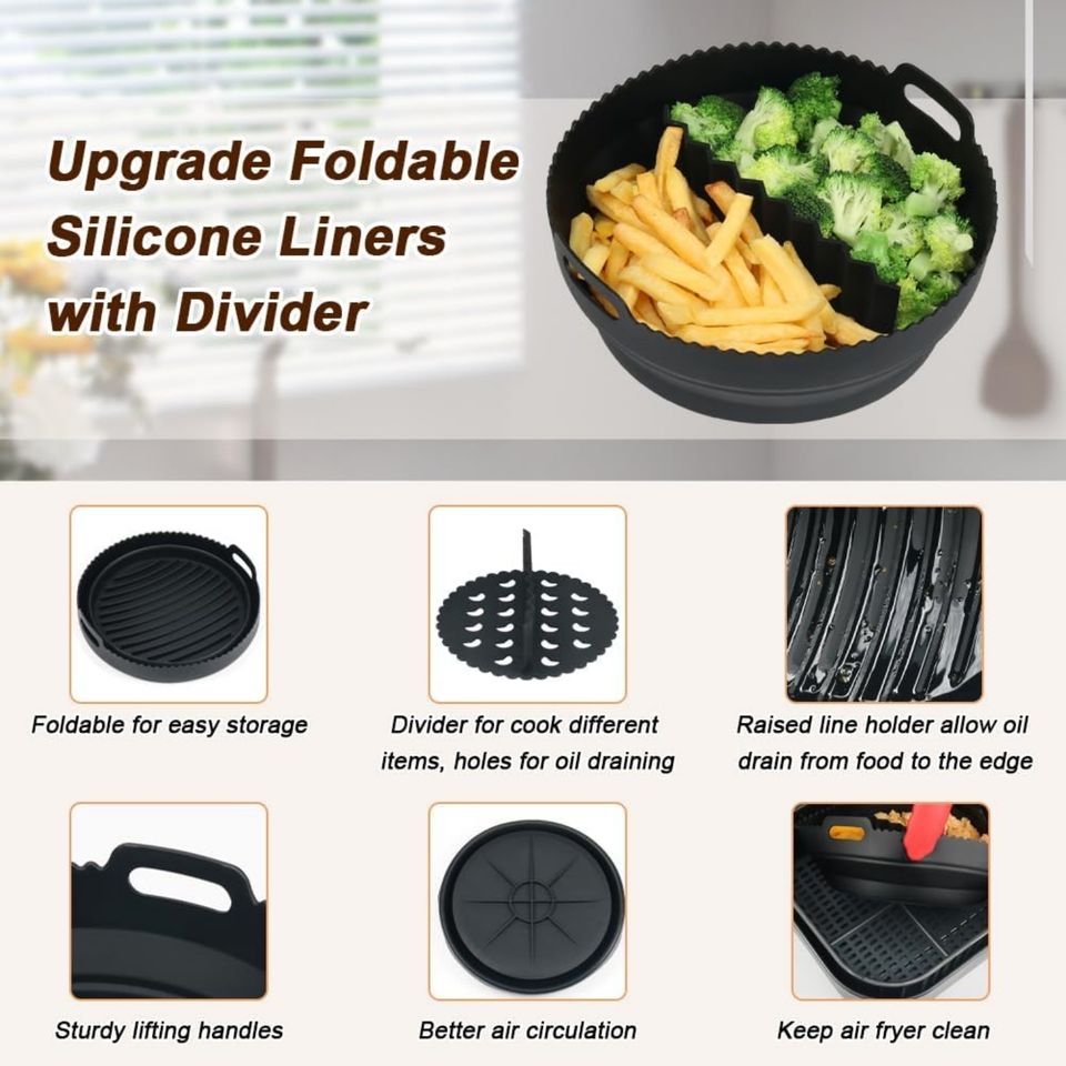 Collapsible Silicone Air Fryer Accessories Reusable Bowls Baking Pan Oven for 3 to 5 Quart Air Fryer Basket Liners Pot