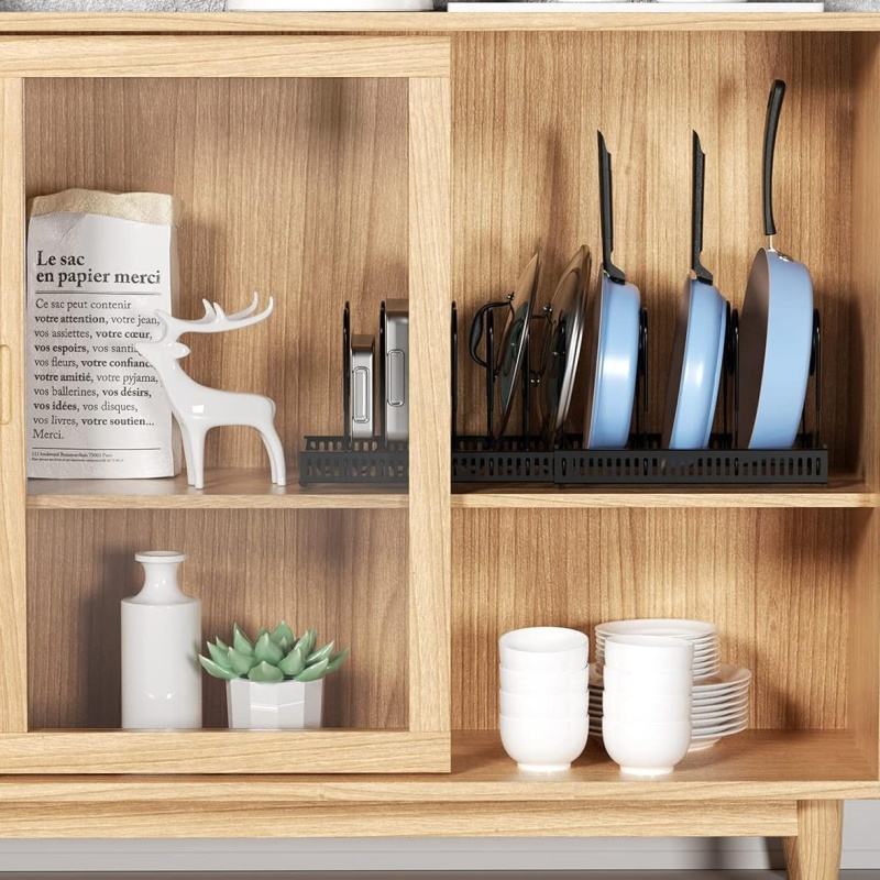 Adjustable Pot and Pan Organizer Rack for Kitchen Countertop